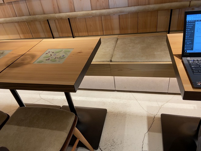 テーブルとテーブルの間隔が広めなキッサナナハの店内
